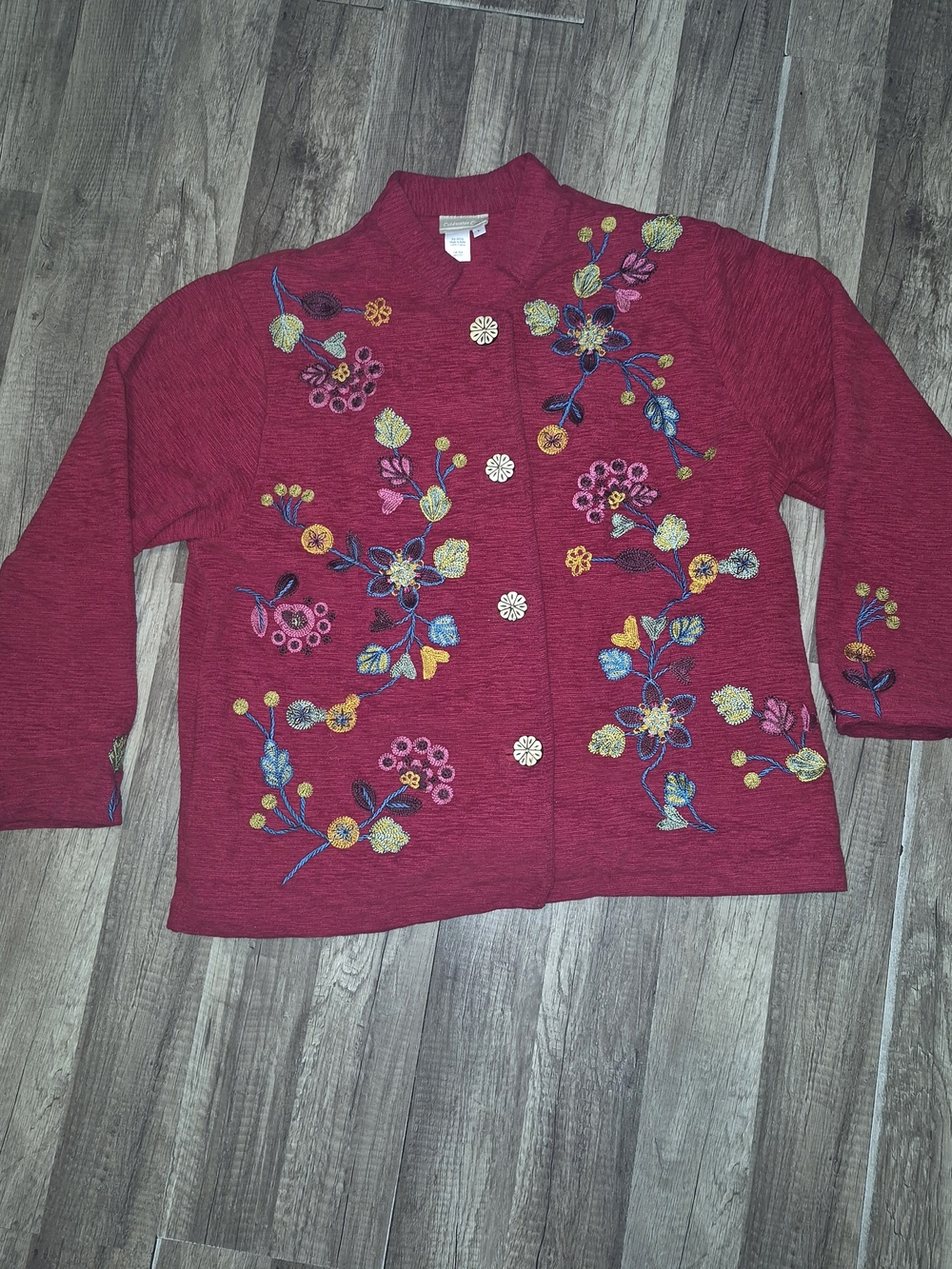 Coldwater Creek Embroidered Floral Button-Front Sweater Jacket - Red